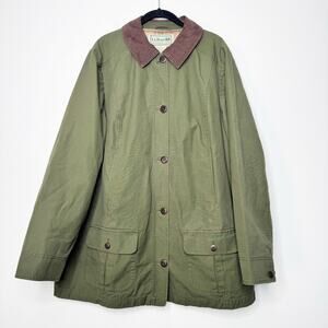 LL Bean Barn Coat Chore Jacket Flannel Lined Green Womens 2X